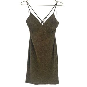 Trac Black and Gold Glitter Mini Dress large